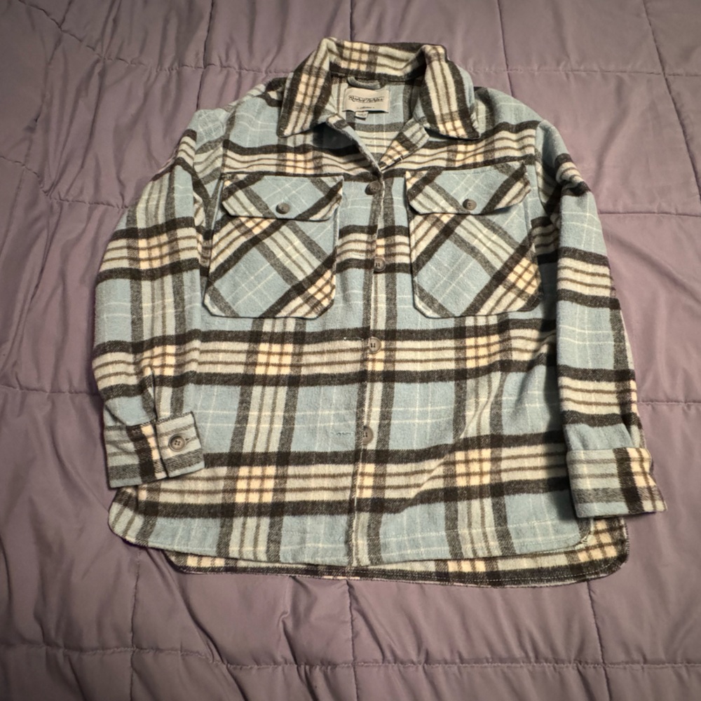Blue And Gray Plaid Button Jacket - image 1